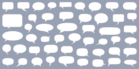 A large set of white speech bubbles. The white text boxes are empty. flat vector illustration. simple shapes.