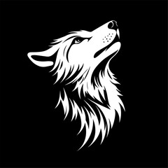 Simple white vector logo of a wolf head on a black background. simple minimalistic style. vector illustration.