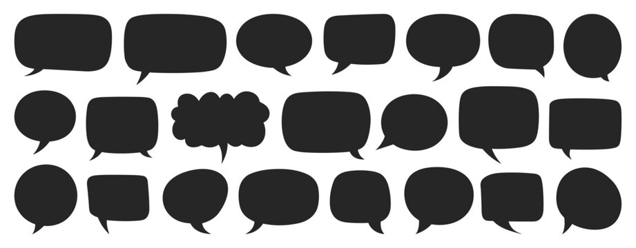 Silhouette speech bubble vector set. black on a white background. simple flat design. text box and message icon collection on a white background. vector illustration.