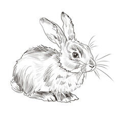 Freehand sketch of an Easter eggs and bunny isolated on a white background. Texture of writing materials. Handwritten doodles and pencil strokes. Hand drawn Rabbit line art. For design