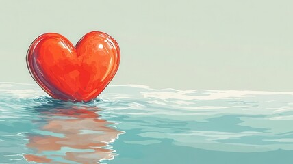 Fototapeta premium Fiery passion heart illustration flat design side view romantic theme water color vivid