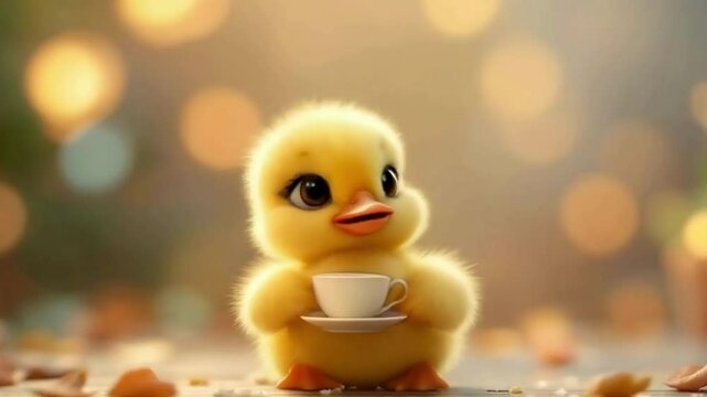  Cute kitten drinking tea