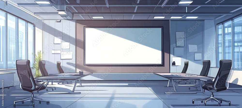 Aufkleber a modern office with a large presentation screen and empty space for tex