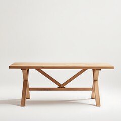 Photograph of a modern solid oak dining table, isolated on a white background