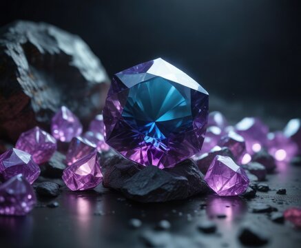 Mysterious and alluring alexandrite in a dark environment, atmosphere, shadows