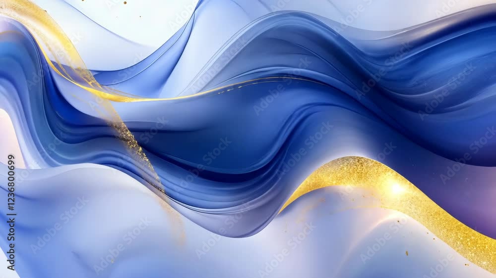 Poster vibrant blue and gold abstract waves create a fluid and dynamic visual experience in this artistic d
