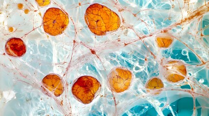 Intricate microscopic image of cells showcasing complex structures in cellular biology