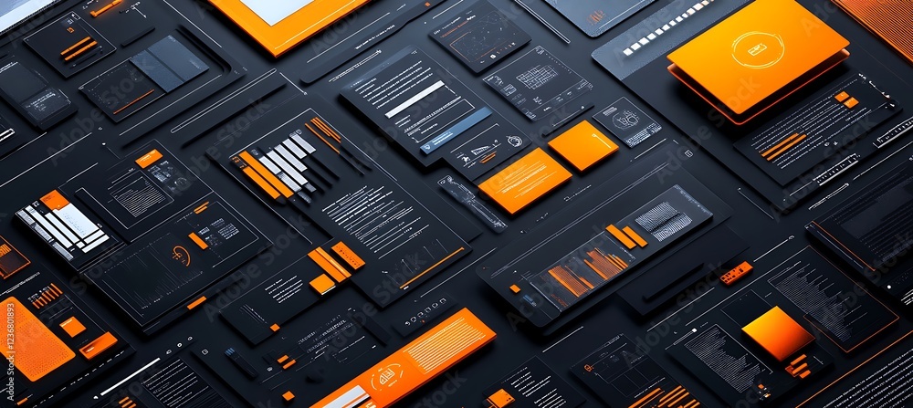 Poster a modern workspace with various digital elements and space for text