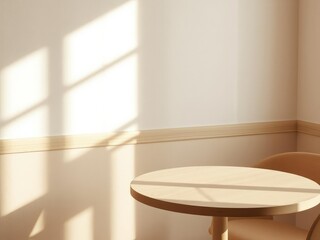 Light wood round table with soft shadow, perfect for adding warmth and coziness to any interior space, interior, stock photo