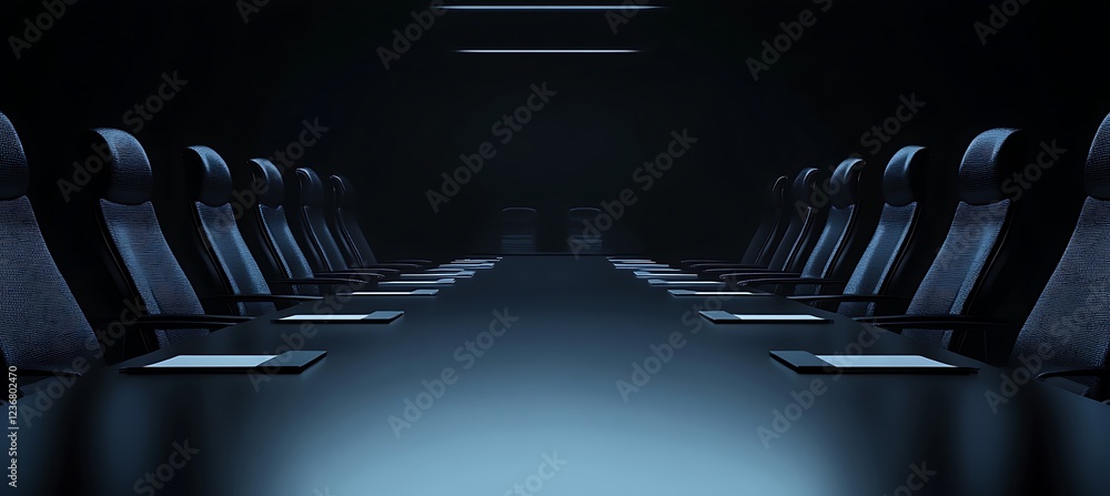 Poster a professional meeting setup with a large table and ample blank space for text