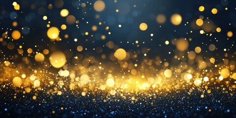 Fototapeta premium Abstract background featuring shimmering golden and blue bokeh lights, ideal for festive events, celebrations, and artistic projects.