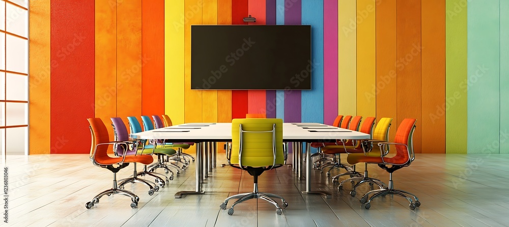 Aufkleber a professional meeting space with a large presentation board and empty space for text
