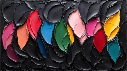 Obraz premium Abstract Colorful Impasto Painting on Black Canvas