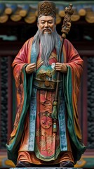 Obraz premium Colorful statue of ancient Chinese figure at temple.