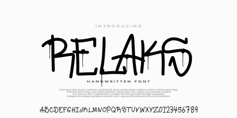 Vector font in graffiti style. Wall art Alphabet,self-expression and street art. hip-hop culture on the walls of the city. Black letters on a white background in 90s style illustration
