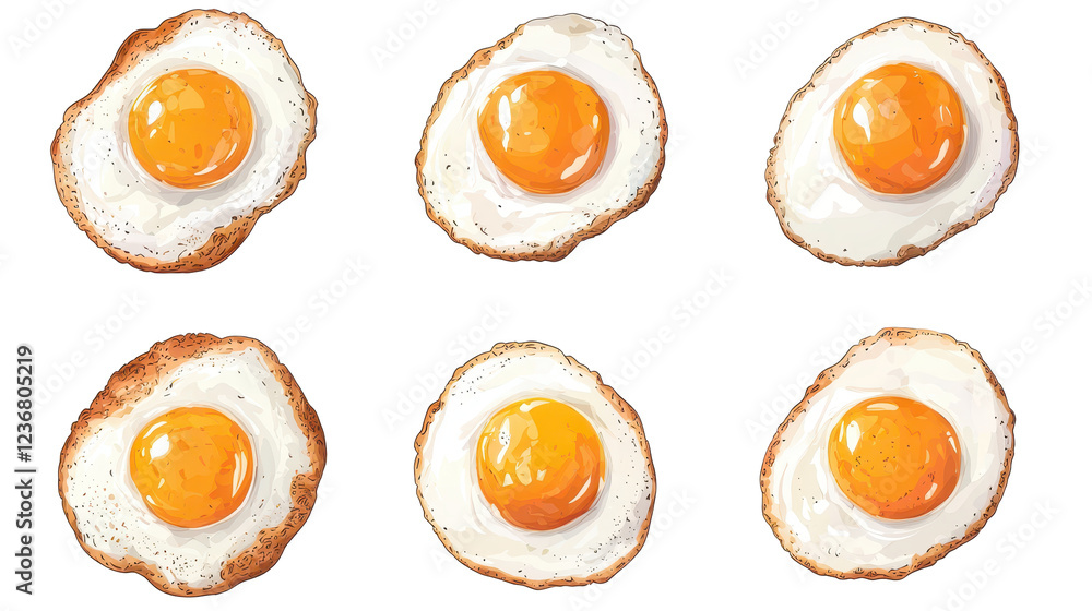 Poster Fried eggs arranged in seamless pattern on transparency background