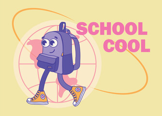 Cute school character in retro style. Fashionable illustration in groovy style. Concept of students at school. Idea of ​​going back to school, to class. Retro. 