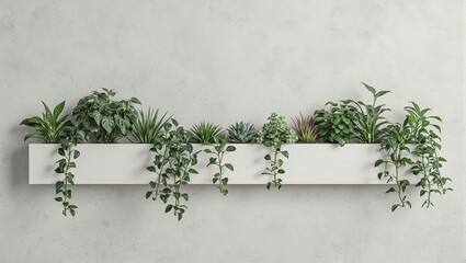 Stylish gray wall adorned with trailing philodendrons and succulents in built in planters