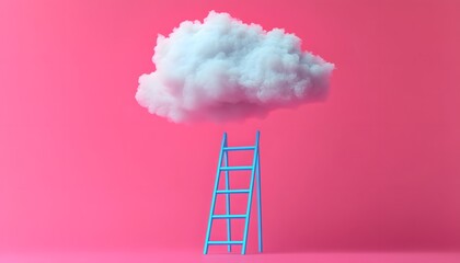 A Blue Ladder Reaching For A Fluffy White Cloud