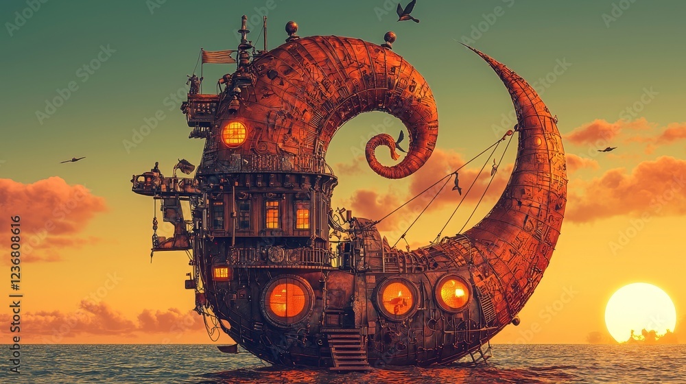 Poster conceptual blend of nature and technology in a surreal setting