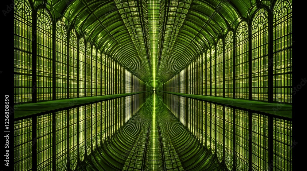 Poster digital conceptual representation of a green world with symmetrical architecture