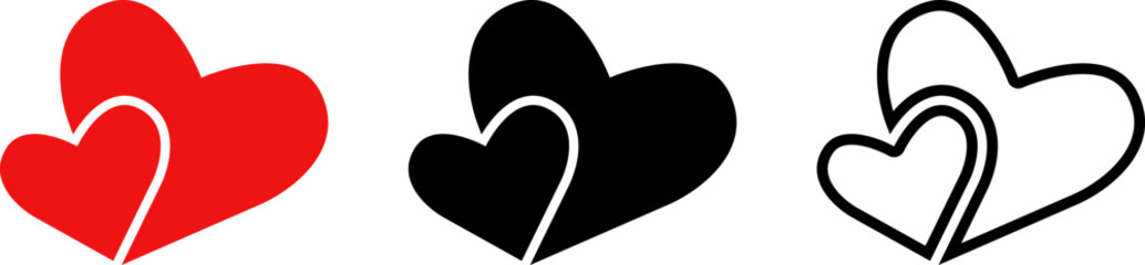 Heart or like icon. Valentines Day. Social network like red heart buttons. Perfect Love symbol. Live stream video chat like. Vector illustaration isolated on white background