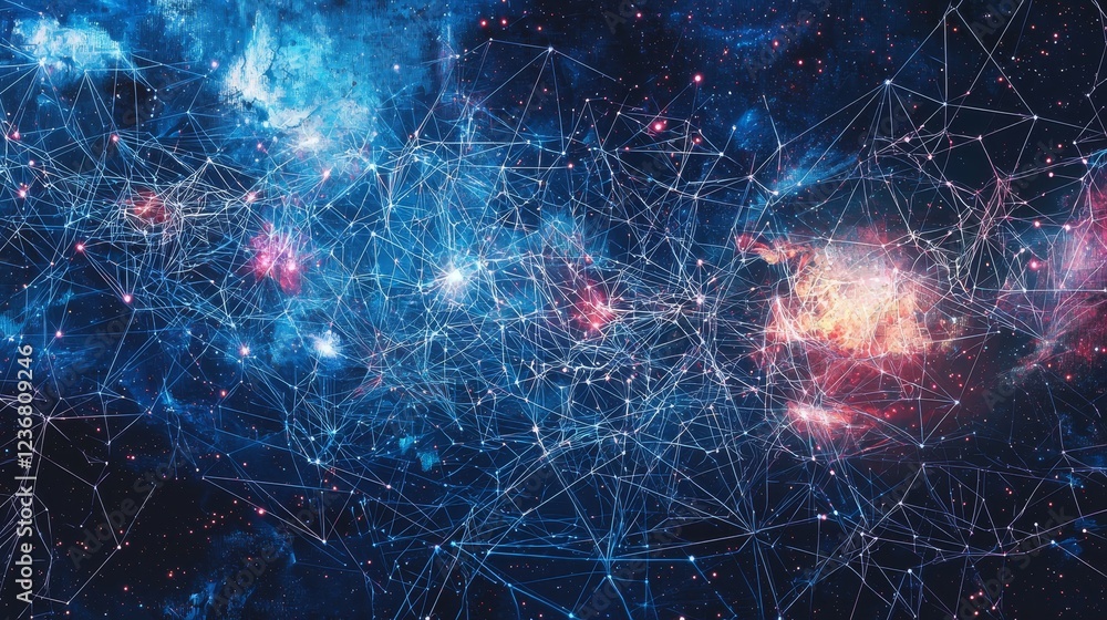 Poster abstract digital canvas portraying intricate cosmic connections and patterns