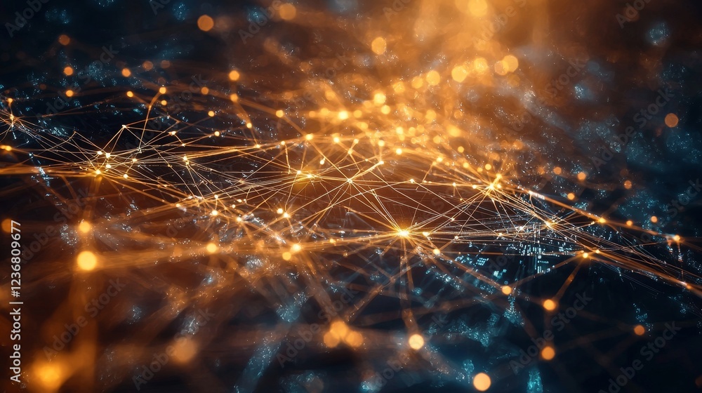Poster abstract cybernetic map illustrating digital network connections and flow