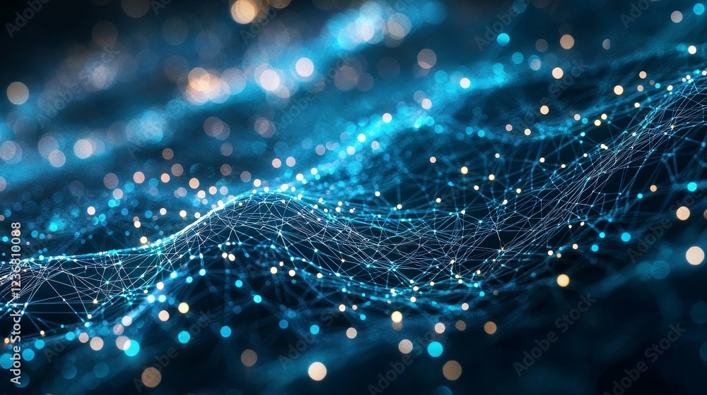 Poster abstract digital grid representation of dense connections with bokeh effects