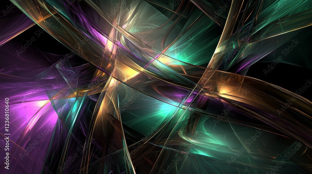 Poster colorful digital abstract interpretation with dynamic light and shapes