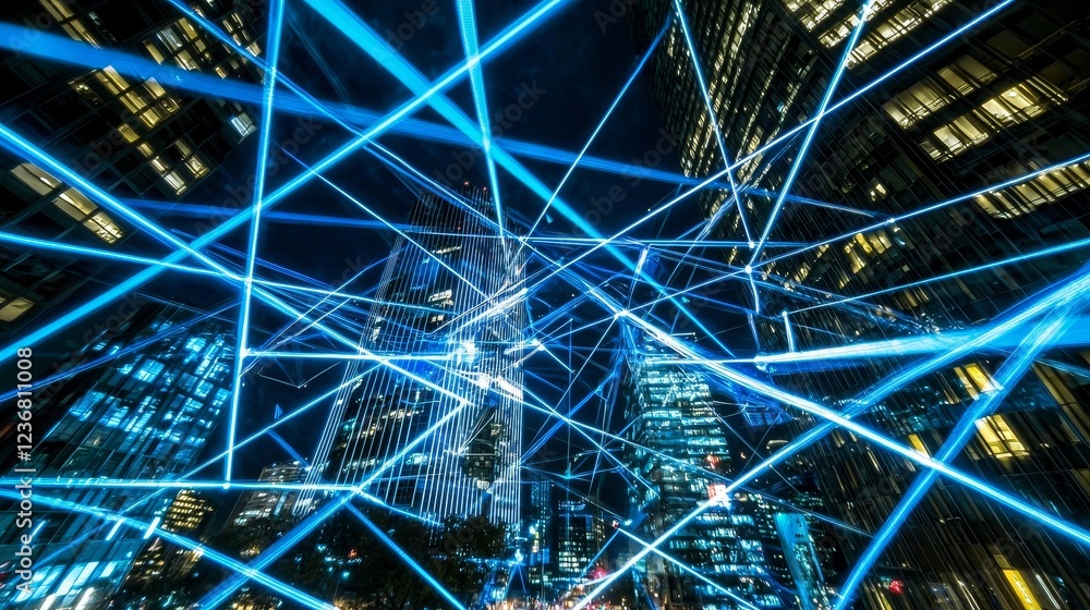 Poster abstract representation of data exchange with futuristic blue lines
