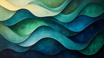 Abstract Green Blue Wave Painting Layers