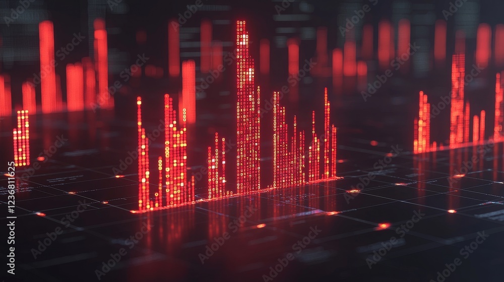 Poster abstract digital symphony with red light visualizations in modern style