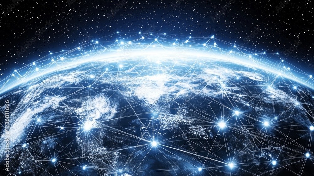 Poster abstract representation of global digital connections with earth and networks