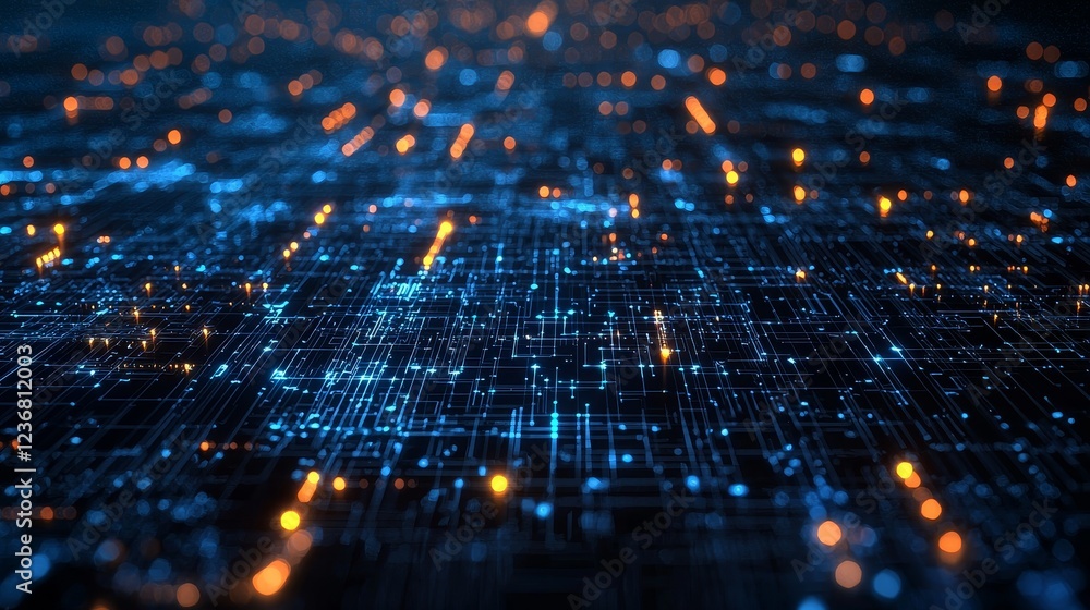 Poster artistic depiction of a vast cyberspace filled with digital data streams