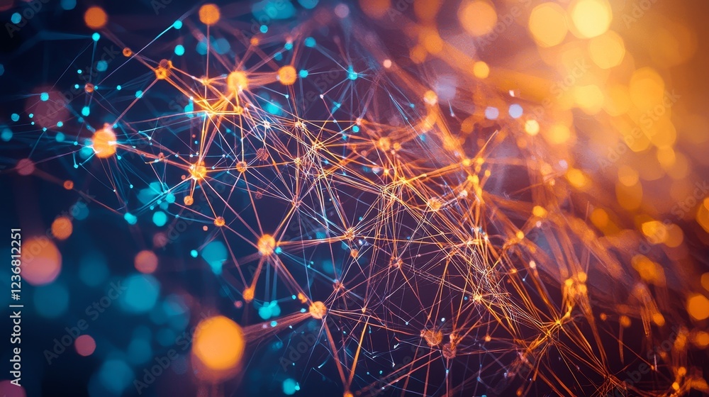 Poster artistic representation of cyberspace connection with colorful network lines
