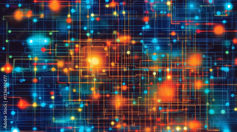 Poster vibrant and captivating depiction of cyberspace with dynamic colors and patterns