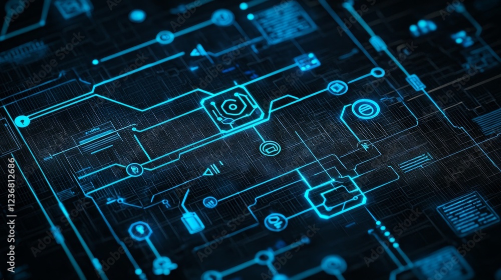 Poster cinematic representation of cyberspace with abstract digital network design