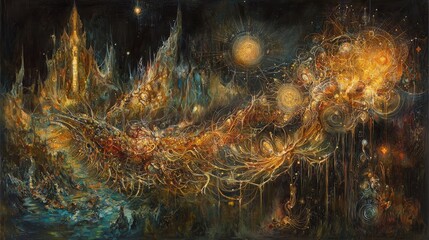 Celestial Interpretations of Digital Connection in Surreal Artwork