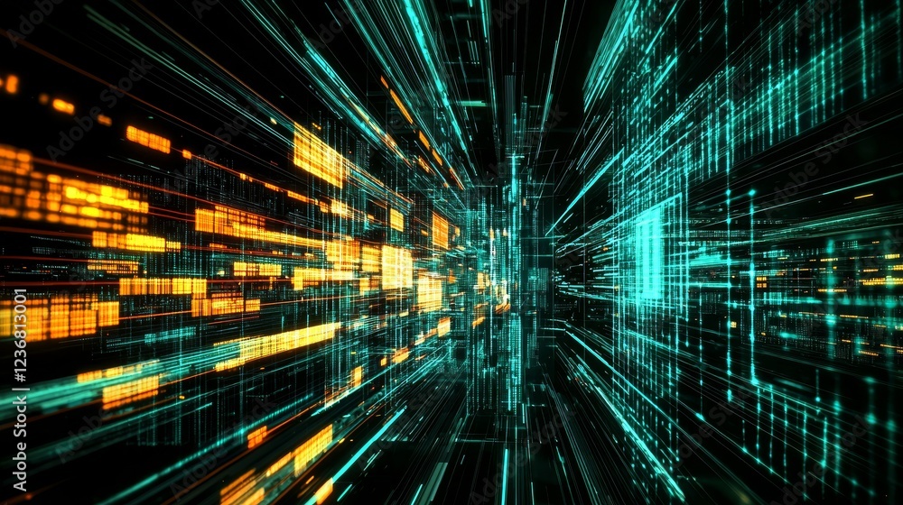 Poster vibrant abstract visualization of data connection and flow dynamics