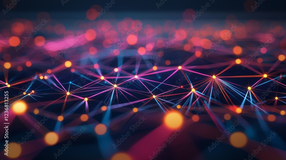Poster colorful luminescence of interconnected lines and nodes in abstract design