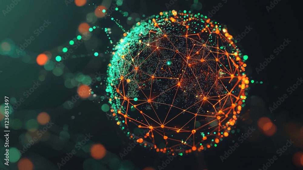 Poster abstract representation of communication waves radiating from a globe
