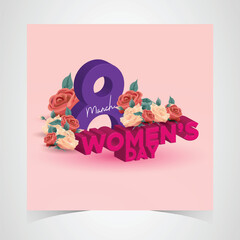 International Women's Day March 8 Banner, Vibrant Floral Design Celebrating Women, Equality and Empowerment. Colorful Women's Day Wishes Background, Greeting Card, Web, Flyer, 8th March Holiday