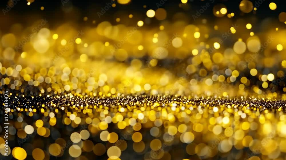Poster shimmering golden bokeh creating a dazzling effect in a dark setting during an evening celebration