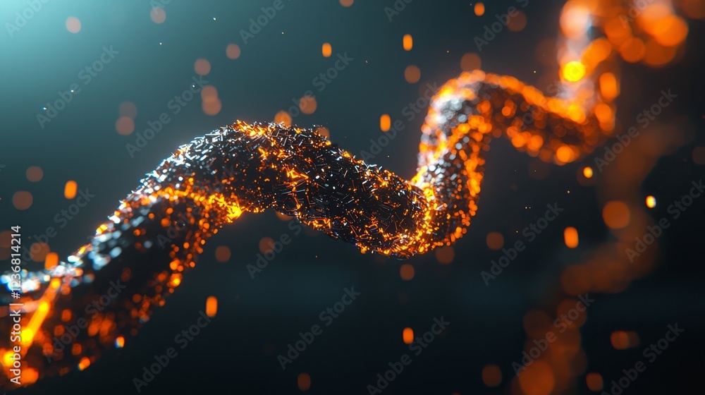 Poster abstract data visualization in orange and black with glowing particles