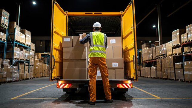Loading boxes in a warehouse logistics operations cargo handling industrial environment ground level supply chain management