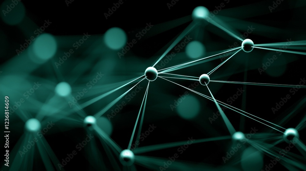 Poster digital connections depicted through glowing points and lines in dark background