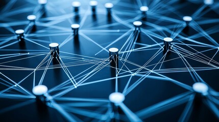 Digital Connections Depicted Through Glowing Lines and Nodes on Dark Surface