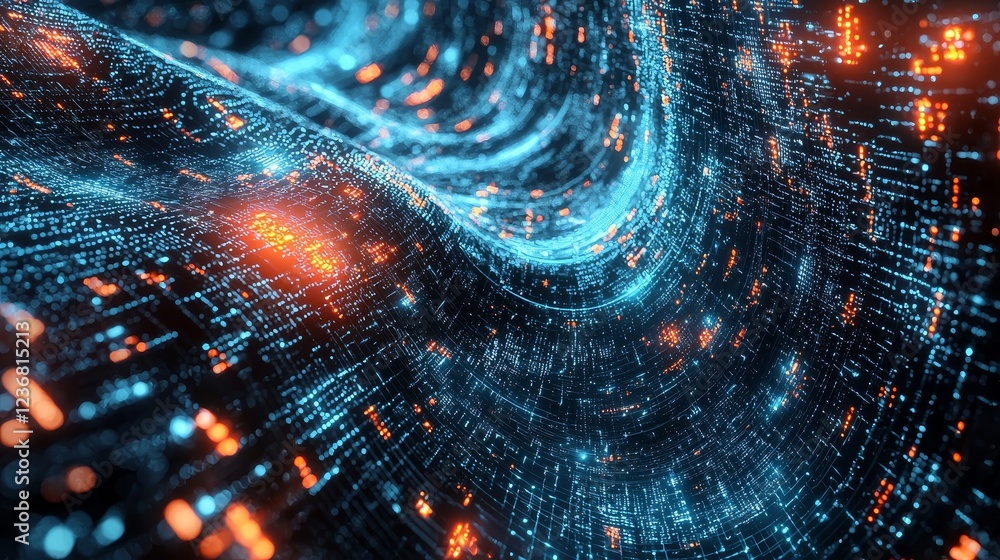 Poster dynamic cyberspace with intertwining waves of light and data flow