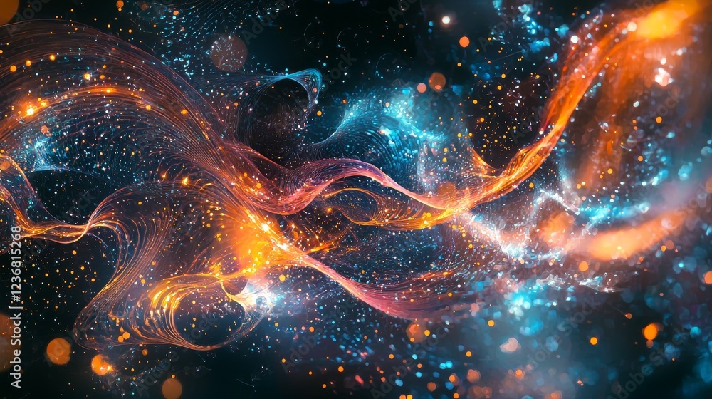 Poster abstract dynamic cosmic connection in digital art with vivid colors